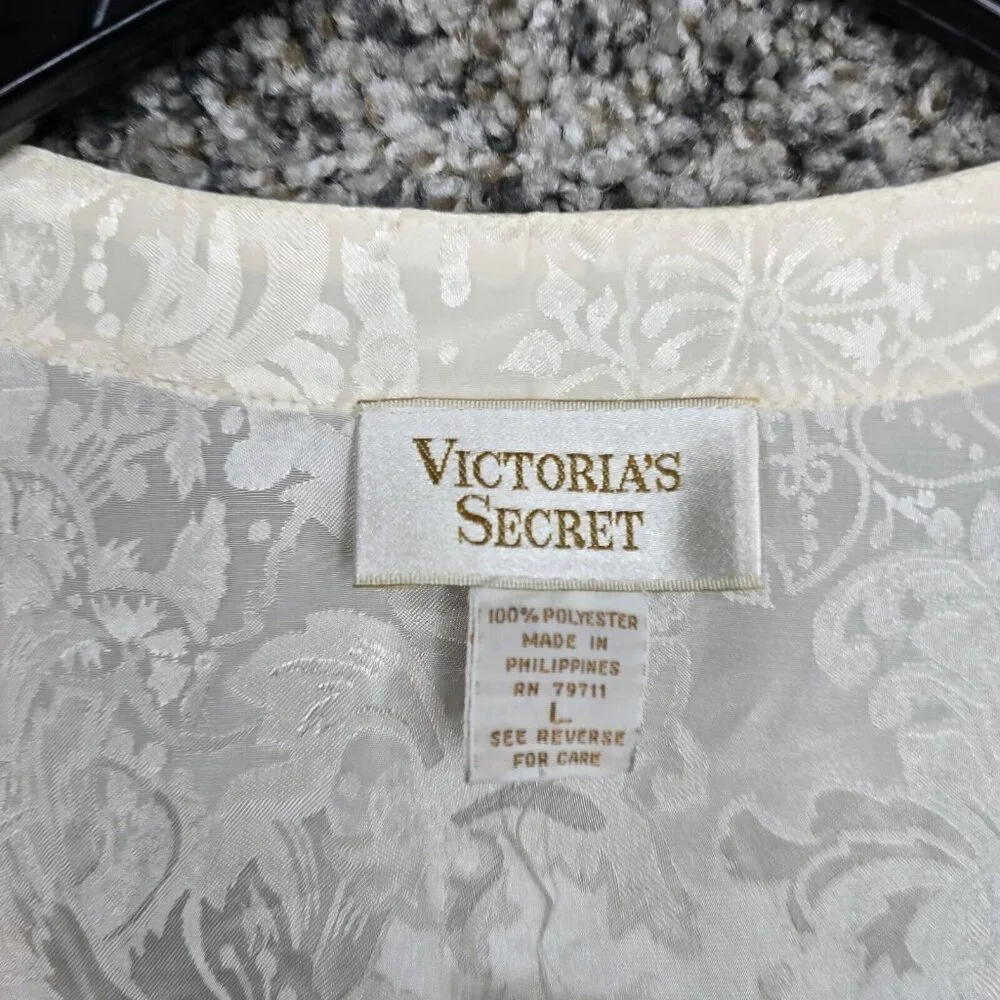 Vintage Victorias Secret Pajama Top‎ Womens Large Cream Button Up Polyester